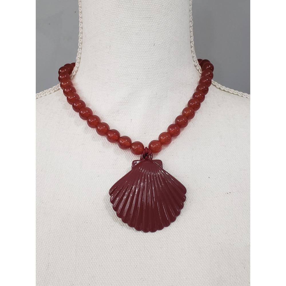 NEW Mayamar Red Wine Beaded Agate Necklace Shell Charm Pendant Beach Nautical